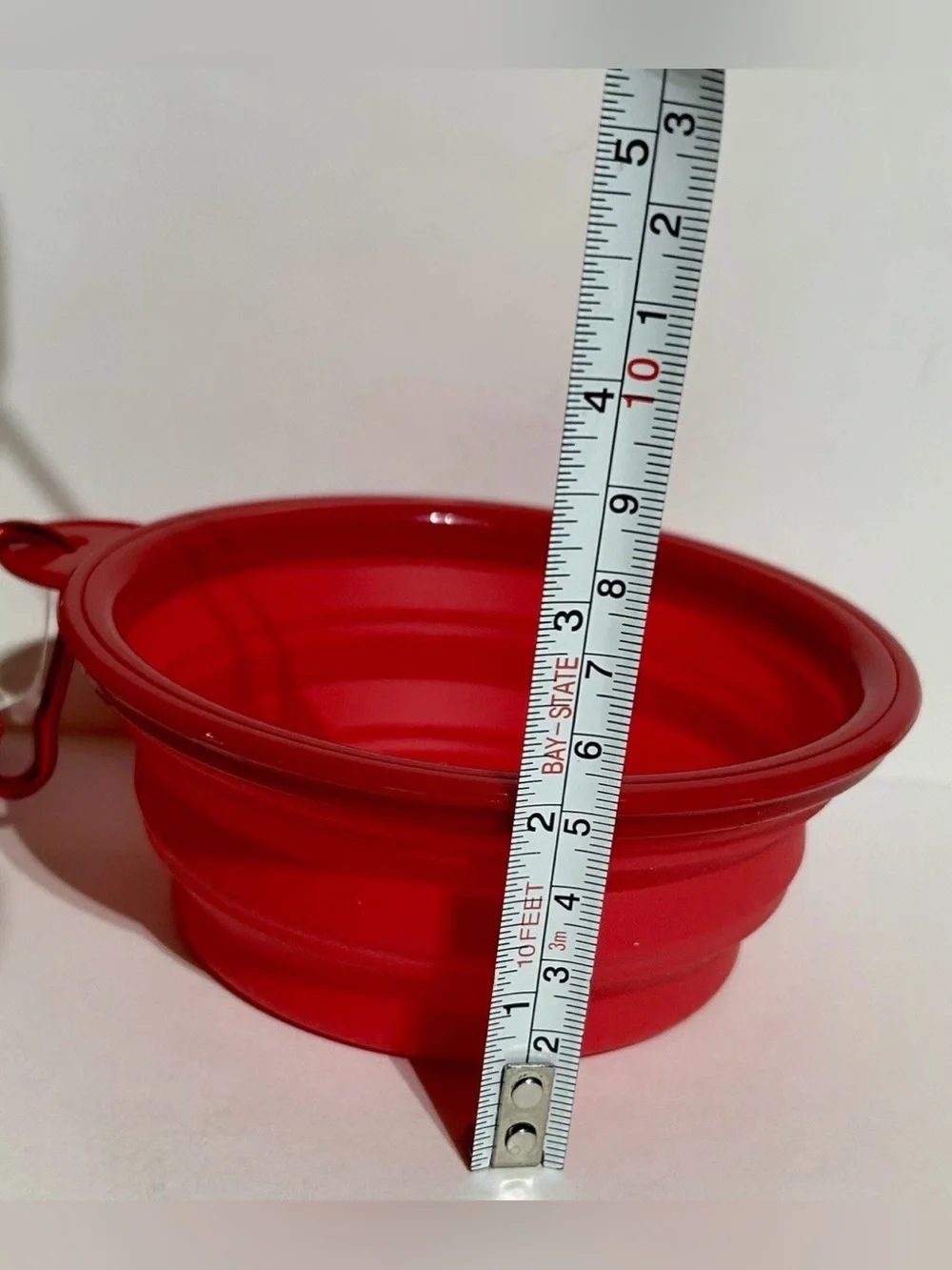 Collapsible Pet Bowl Dish Red Silicone Snack 5” Cat Dog Portable Travel Clip